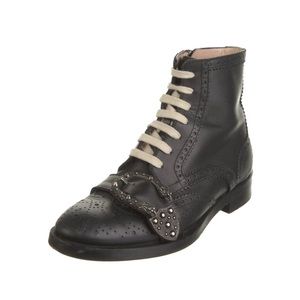 GUCCI Bee Accent Leather Combat Boots - Size 39.5